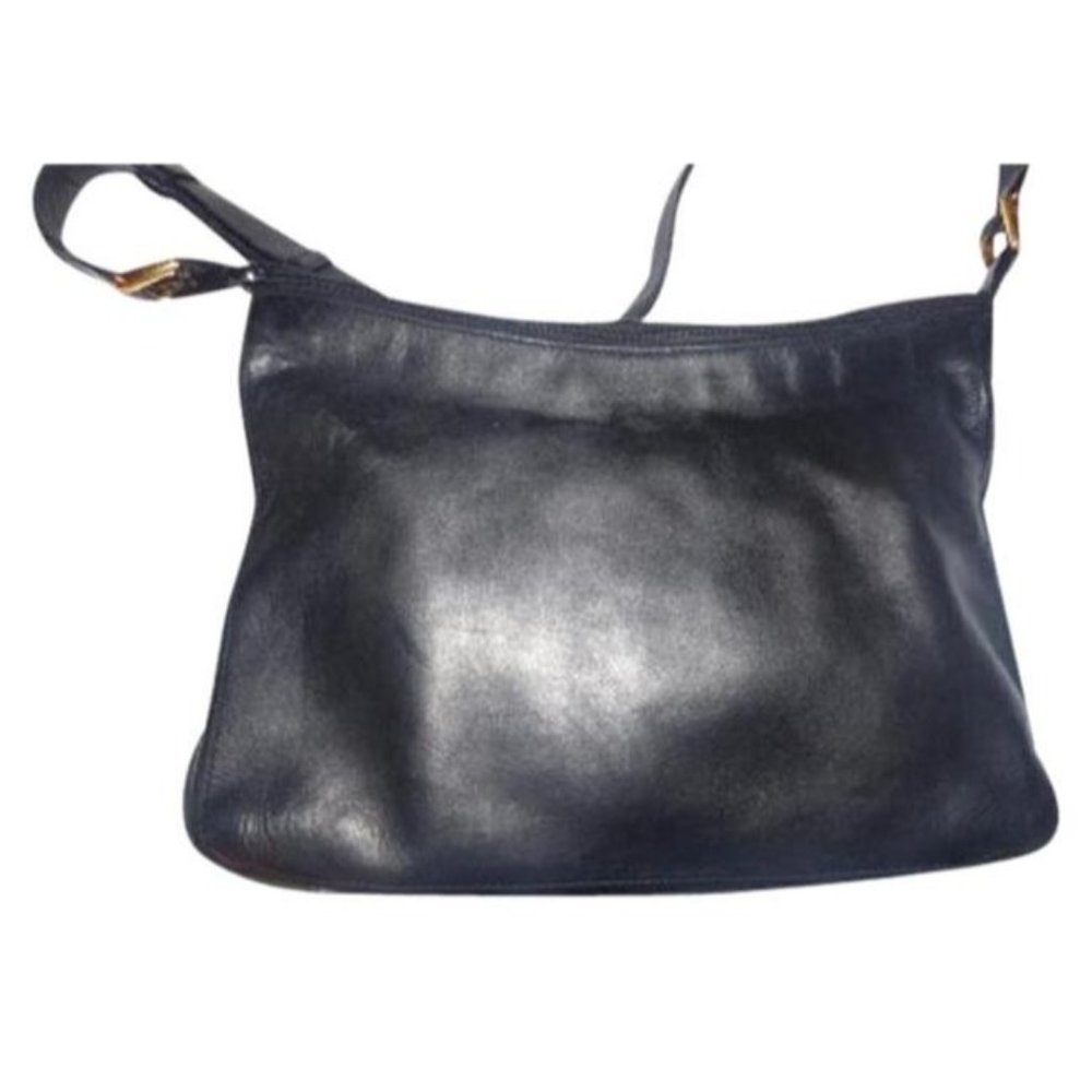Gucci Vintage Hobo Black Leather Bag with Red Green Webbie Stripe